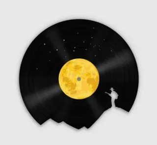 🎵 Vinyle, Musique, Lune, Étoiles, Silhouette, Paysage, Nuit telegram sticker