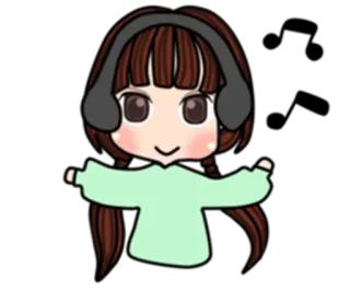 🎼 Chibi, Menina, Fones de ouvido, Desenho animado, Anime, Bonito telegram sticker