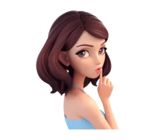 🤐 mujer, dibujos animados, dedo en los labios, shhh, silencio, chica, retrato, animado telegram sticker