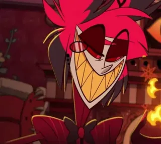🍾 Alastor Hazbin Hotel animacja, demon, uśmiechnięty, czerwony, kreskówka telegram sticker