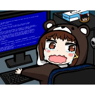 🤯 animé, pleurer, fille, écran bleu, triste, sweat ours whatsapp sticker