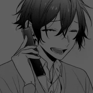 🪡 Anime, Manga, Anak laki-laki, Telepon, Berbicara, Hitam putih, Kartun telegram sticker
