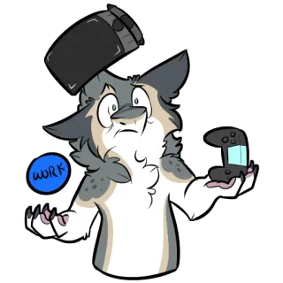 ⁉️ WORK cat, animal, virtual reality, game, blue, sticker telegram sticker