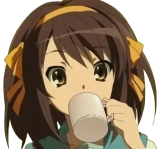 ☕️ Haruhi Suzumiya The Melancholy of Haruhi Suzumiya Аниме, Харухи Судзумия, Пьющий, Милый, Персонаж telegram sticker