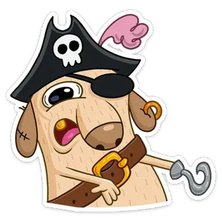 😨 dog, pirate, cartoon, hook, animal, eye patch, costume telegram sticker