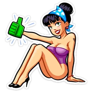 👍 pinup, woman, cartoon, retro, thumbs up, leotard, illustration whatsapp sticker