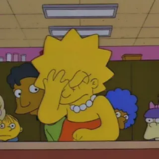 🤦‍♂ Lisa Simpson The Simpsons ลิซ่า ซิมป์สัน, เดอะซิมป์สันส์, การ์ตูน, เอามือกุมหน้า, อับอาย telegram sticker