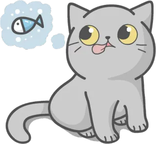 😏 Katze, Fisch, Träumen, Tier, Süß, Cartoon telegram sticker