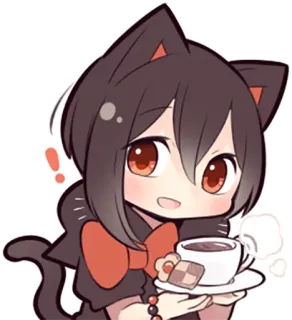 ☕ garota gato, kawaii, anime, chá, fofo, mangá, chibi whatsapp sticker