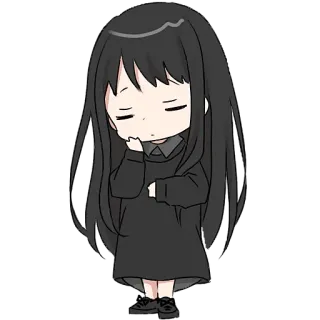 ☹️ Chibi, Anime, Cartone animato, Ragazza, Carina, Capelli neri telegram sticker