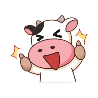 👍 krowa, słodki, zwierzę, kreskówka, kciuk w górę, brokat telegram sticker