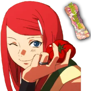 😊 anime, desenho animado, mulher, cabelo ruivo, tomate, piscadela whatsapp sticker