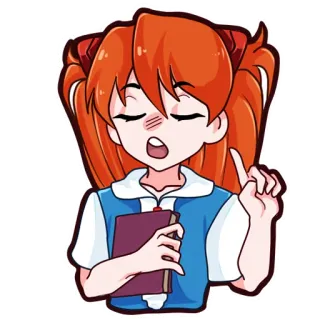☝️ Asuka Langley Sohryu Neon Genesis Evangelion Anime, Cartoon, Mädchen, rote Haare, Schuluniform, Buch telegram sticker