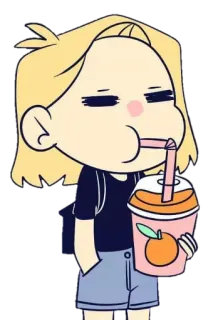 😑 cartoon, drink, juice, cute, female, blond, summer telegram sticker