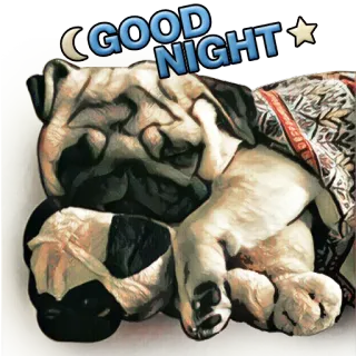 🌙 GOOD NIGHT 잘 자요, 개, 잠, 귀여운, 담요, 달, 별, 인사 telegram sticker