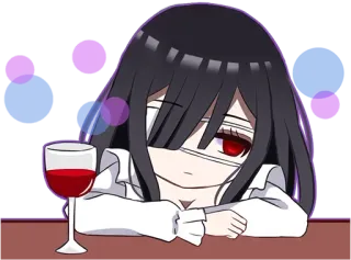 🍷 anime, girl, wine, glass, bandage, eye patch whatsapp sticker