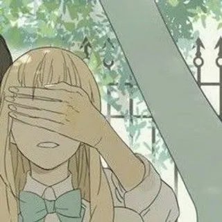 🌟 Anime, Mädchen, Cover, Auge, Blond, Schleife, Cartoon whatsapp sticker