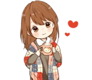 ❤ uroczy, dziewczyna anime, serca, kawa, kawaii, kreskówka telegram sticker