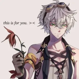 🌷 Bennett this is for you. > < Anime, Hadiah, Bunga, Genshin Impact, Bennett telegram sticker