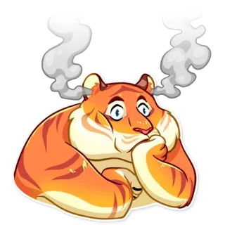 🤯 tigre, dessin animé, animal, triste, fumée telegram sticker