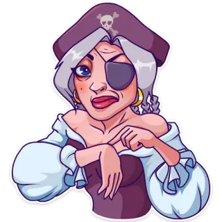 ⏰ pirat, frau, augenklappe, schädel, piratenhut, cartoon, figur, aufkleber telegram sticker