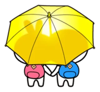 👫 süß, Regenschirm, Rucksäcke, Cartoon, Freundschaft, Hasenohren whatsapp sticker