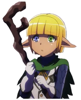 😧 Aura Bella Fiora Overlord anime, elf, heterochromia, staff telegram sticker