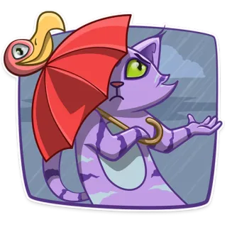 🌂 Katze, Regenschirm, Regen, traurig, lila Katze whatsapp sticker