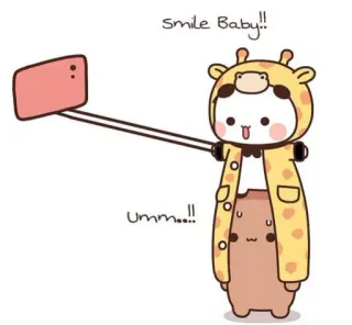📸 Smile Baby!! Umm... mignon, girafe, selfie, dessin animé, bébé telegram sticker