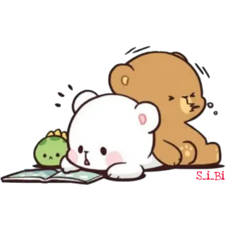 🤧 orsi, cartoni animati, carino, lettura, animale telegram sticker