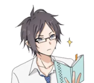 😏 Anime, Charakter, Brille, Buch, Denken, Süß whatsapp sticker