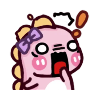 😕 dinosaurier, niedlich, cartoon, rosa, schleife, überrascht, ausdruck whatsapp sticker