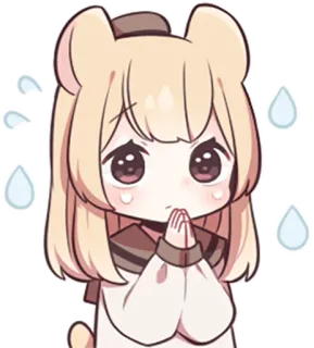 🙏 Anime, Kawaii, Lucu, Chibi, Gadis, Beruang, Memohon, Air mata telegram sticker