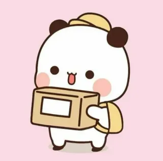 🤍 팬더, 만화, 배달, 상자, 귀여운 telegram sticker