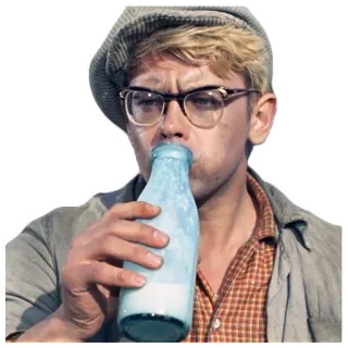 😬 drinking, milk, man, glasses, hat telegram sticker