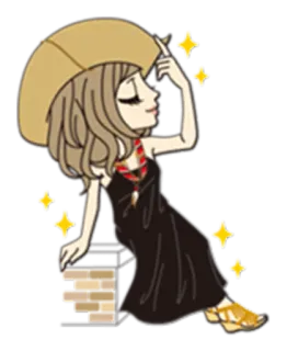 😎 kartun, wanita, topi, gaun, pirang, glamor, mode telegram sticker