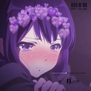 💖 don't be sad Anime, Fille, Mignon, Triste, Fleurs, Coeur, Violet telegram sticker