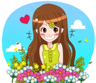 😈 adesivo, desenho animado, anime, menina, flores whatsapp sticker