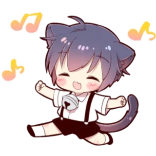 🍓 Anime, Neko boy, Notas musicais, Fofo, Kawaii, Chibi telegram sticker