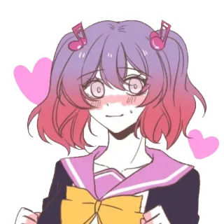 💜 Anime, Fille, Notes de musique, Rougir, Coeurs telegram sticker