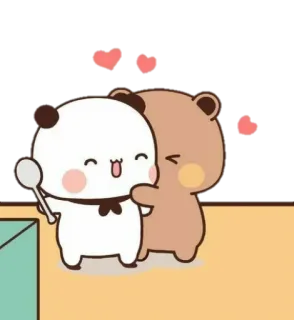 🐻 orso, panda, amore, carino, kawaii, abbraccio, cucchiaio, cartone animato telegram sticker