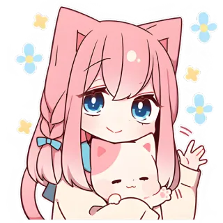 👋 Anime, Kot, Kawaii, Słodkie, Różowy, Dziewczyna, Chibi, Manga telegram sticker