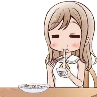 🍜 anime, girl, eating, noodle, cute, chopsticks telegram sticker