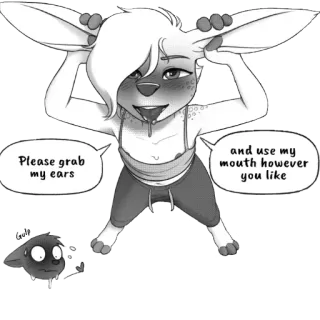 👄 Please grab my ears and use my mouth however you like furry, anthro, fennic, ears, suggestive, expression, monochrome whatsapp sticker