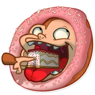 🍰 ドーナツ, ケーキ, 食べ物, デザート, 面白い, キャラクター, 食べる, 甘い telegram sticker