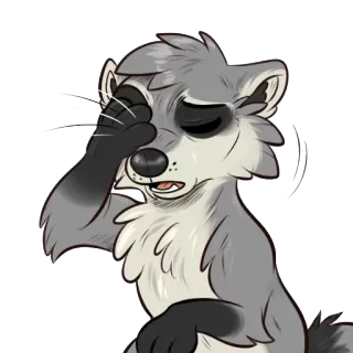 😑 raccoon, exhausted, disappointed, cartoon, animal, facepalm whatsapp sticker