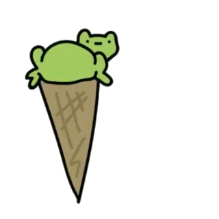 🍦 ếch, kem, dễ thương, kawaii, món tráng miệng, ốc quế, xanh lá telegram sticker