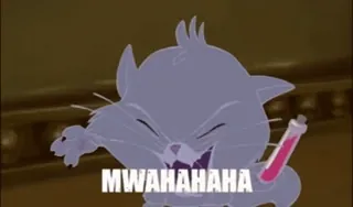 😂 MWAHAHAHA chat, maléfique, riant, dessin animé, comploter telegram sticker