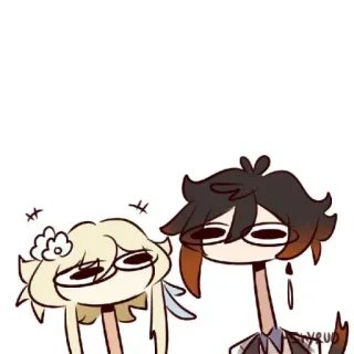 🐾 Lumine, Zhongli Genshin Impact lumine, zhongli, genshin impact, video game, fanart, adesivo telegram sticker