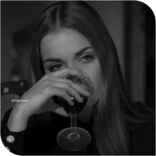 🖤 @StyleInsoner mujer, vino, bebiendo, retrato, blanco y negro, interior, chica, alcohol telegram sticker